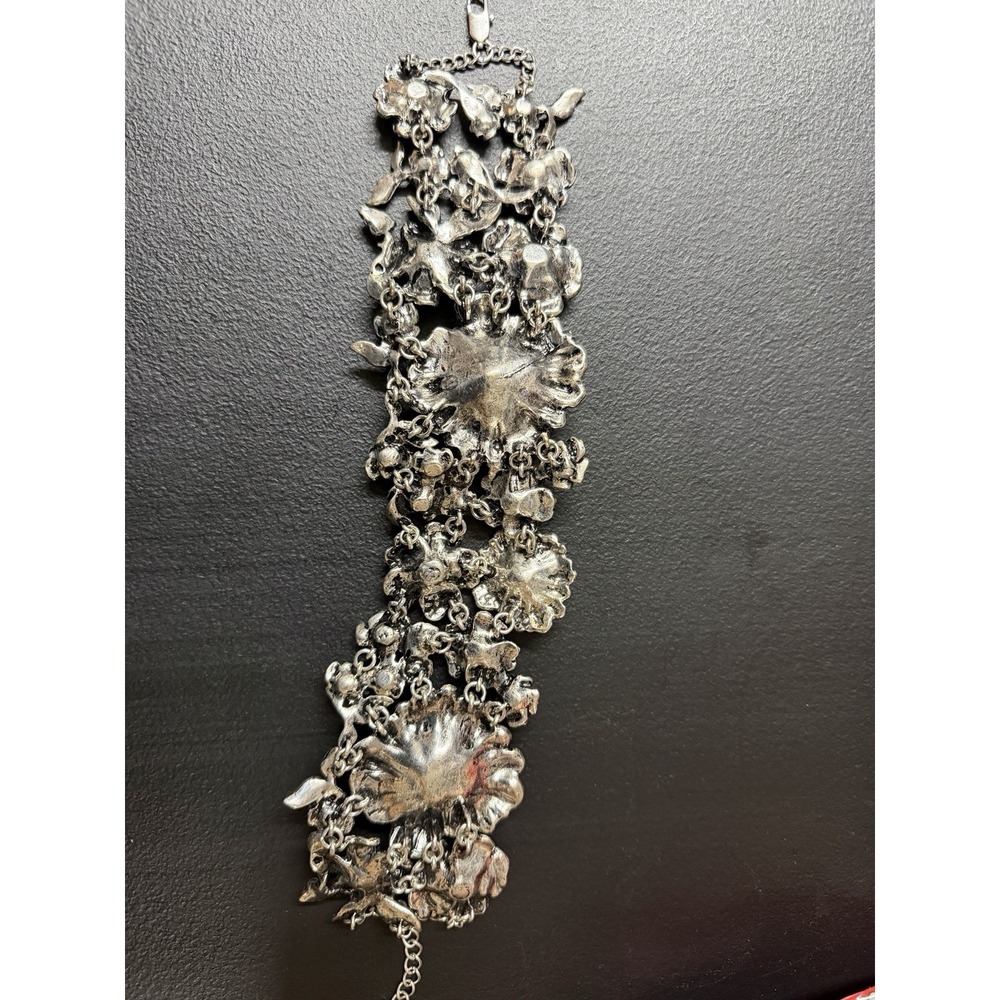 ZARA RHINESTONE FLOWER SILVER CHOKER NECKLACE FORMAL HOLIDAY - Picture 3 of 6